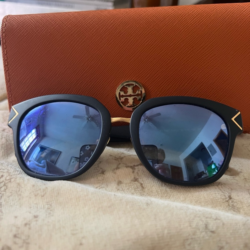 Tory Burch Blue and Black Sunglasses with Reflective Lenses